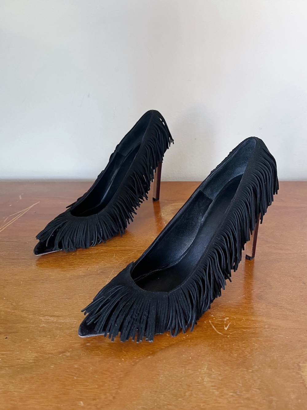 Ulla Johnson • Inez Fringe Pumps black velvet stiletto heels suede pointed toe